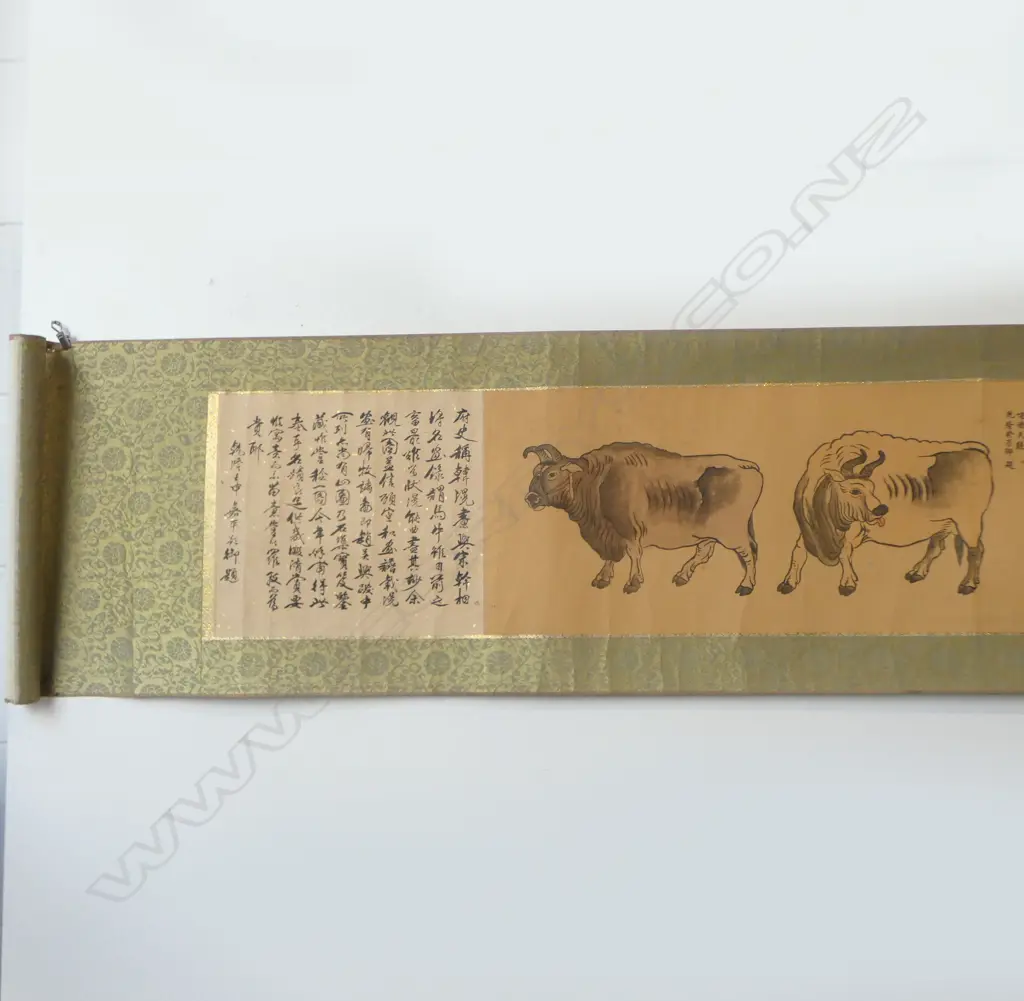 LONG CHINESE SCROLL PAINTING FIVE OXEN, 2400 x 340MM Image 1++