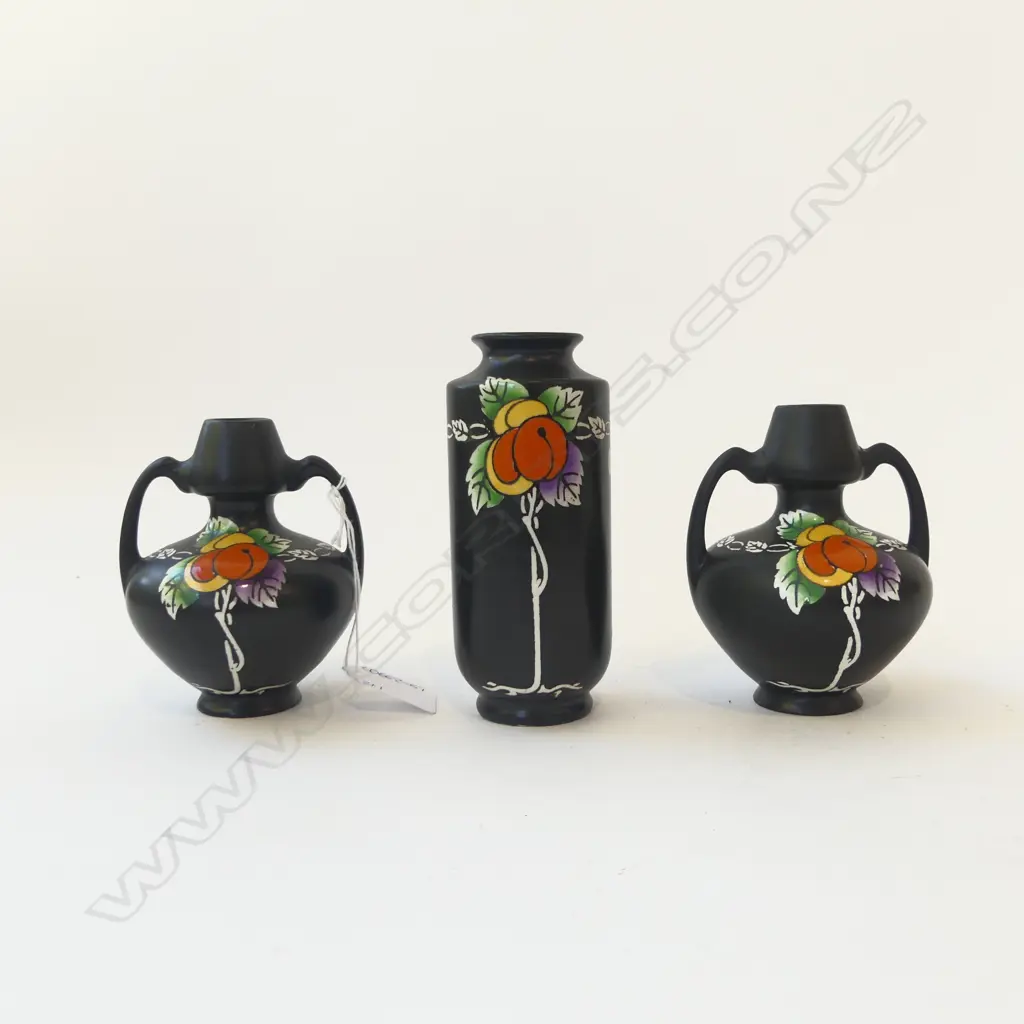 3 SHELLEY ART NOUVEAU VASES; Largest H.140mm Image 1++