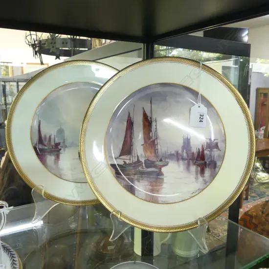 2 CAULDON HAND PAINTED CABINET PLATES both D E DEAN 1911 265mm dia