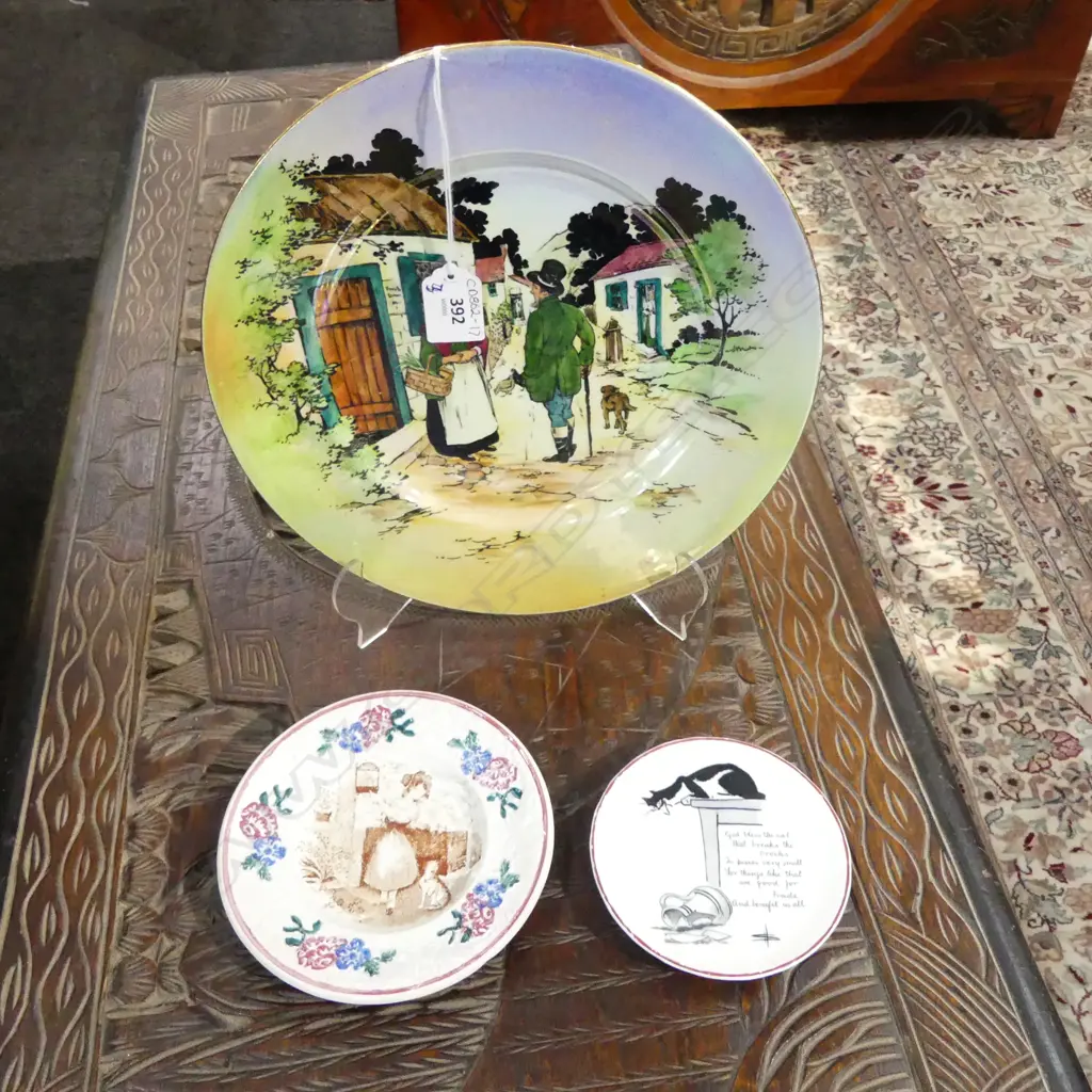TWO VICTORIAN PLATES AND A DOULTON SOUTERS CAT PLATE Image 1++