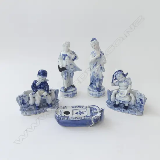 5PCS B/W CONT CHINA 2PRS FIGURES H170 &100MM & INKWELL L140MM