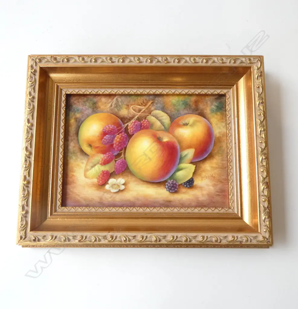 GILT FRAMED ROYAL WORCESTER HAND PAINTED FRUIT STUDY by PAUL STANLEY 195x250mm Image 1++