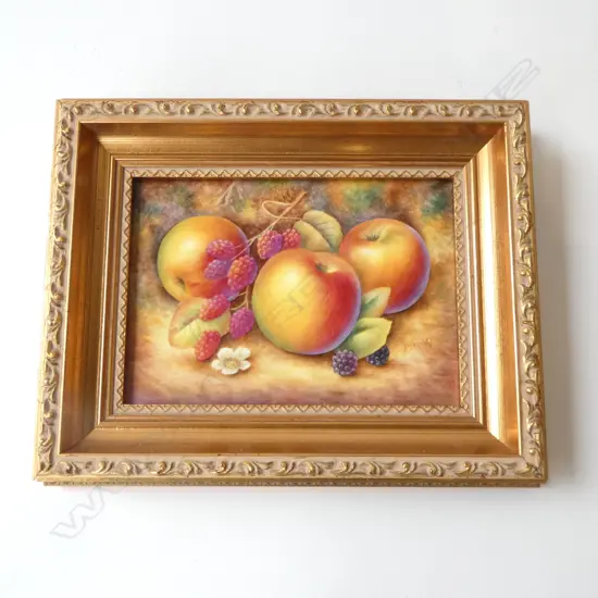 GILT FRAMED ROYAL WORCESTER HAND PAINTED FRUIT STUDY by PAUL STANLEY 195x250mm