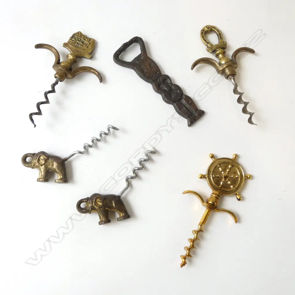 6 ASST. VINTAGE METAL BOTTLE OPENERS Incl.'KIA ORA' N.Z. Image 1++