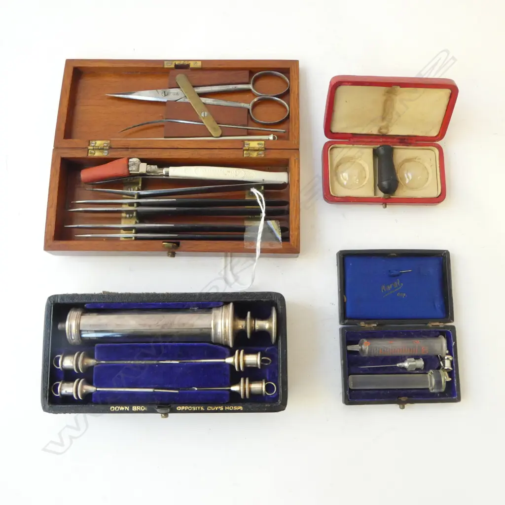 VINTAGED CASED SYRINGE SET w. 3 OTHER CASED Incl. VANITY SET Image 1++