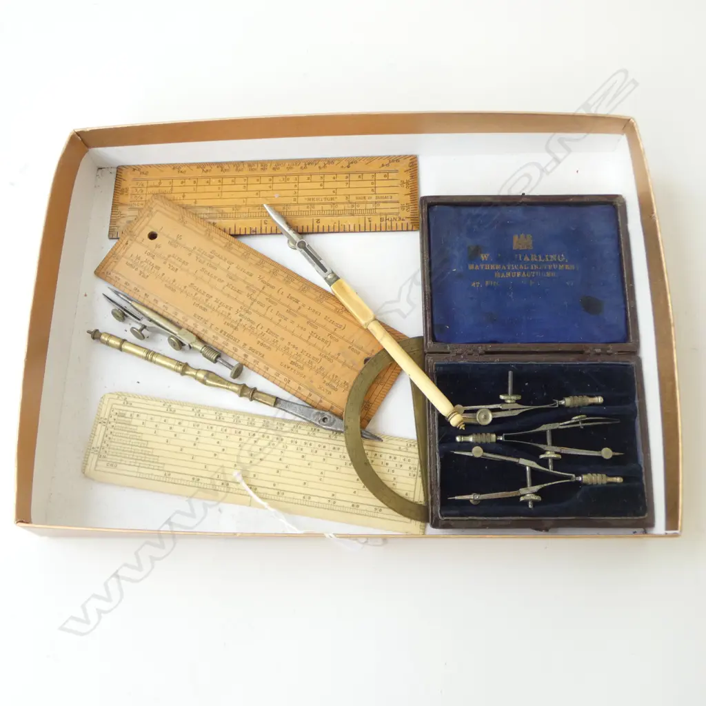 ANTIQUE IVORY & WOODEN SCALE RULES, BRASS PROTRACTOR, DRAWING INSTRUMENTS  Image 1++