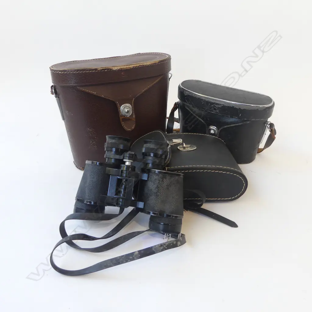 3 CASED PRS VINTAGE BINOCULARS H200 LARGEST Image 1++