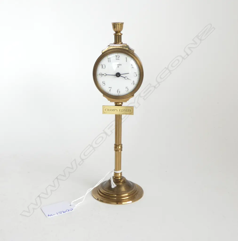 BRASS CASED SWIZA 8 'CHAMPS ELYSEES' MINIATURE CLOCK H.200mm Image 1++