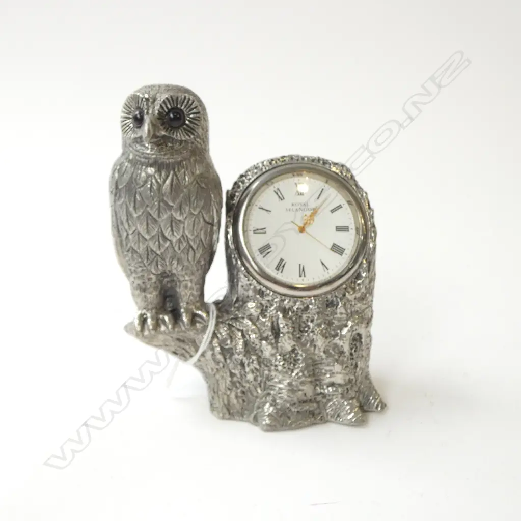 ROYAL SELANGOR PEWTER OWL CLOCK H.130mm Image 1++