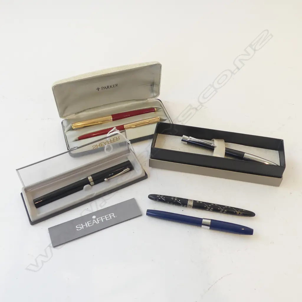 6 VINTAGE FOUNTAIN & BALL PENS; PR PARKER, 3 SHEAFFER & OTHER Image 1++