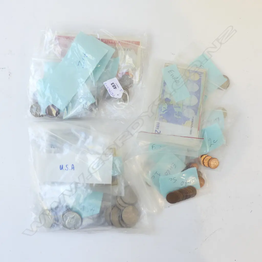 COLLECTION OF ASST. WORLD COINS & BANK NOTES; N.Z., U.S.A. & EUROPEAN UNION  Image 1++
