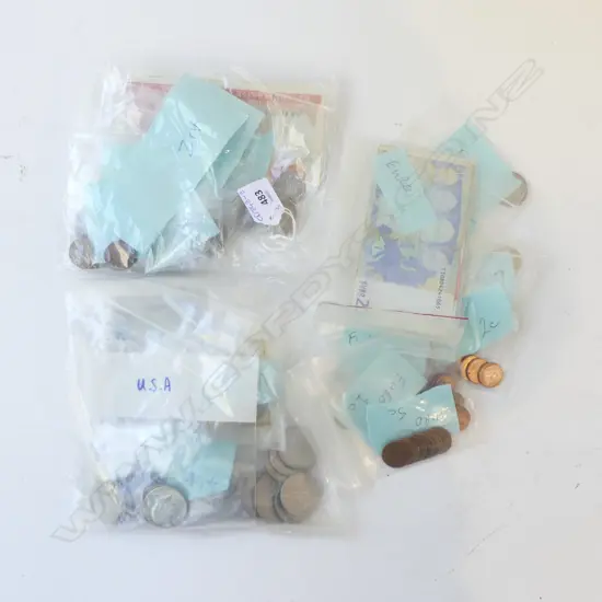 COLLECTION OF ASST. WORLD COINS & BANK NOTES; N.Z., U.S.A. & EUROPEAN UNION 