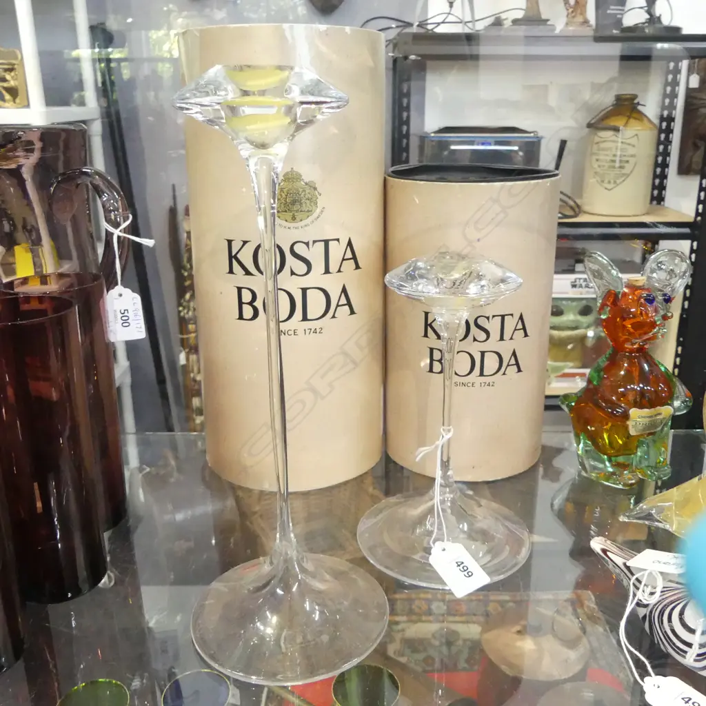 2 KOSTA BODA 'FANFARE' CANDLESTICKS H.280, 180mm + BOXES Image 1++