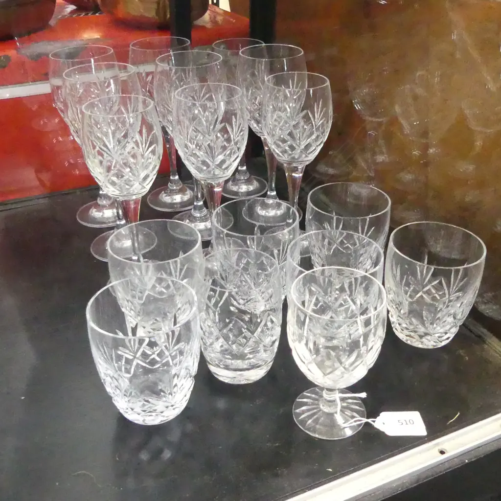17 CRYSTAL GLASSES (5+4 WINE, 6 TUMBLERS, 2 OTHER) Image 1++