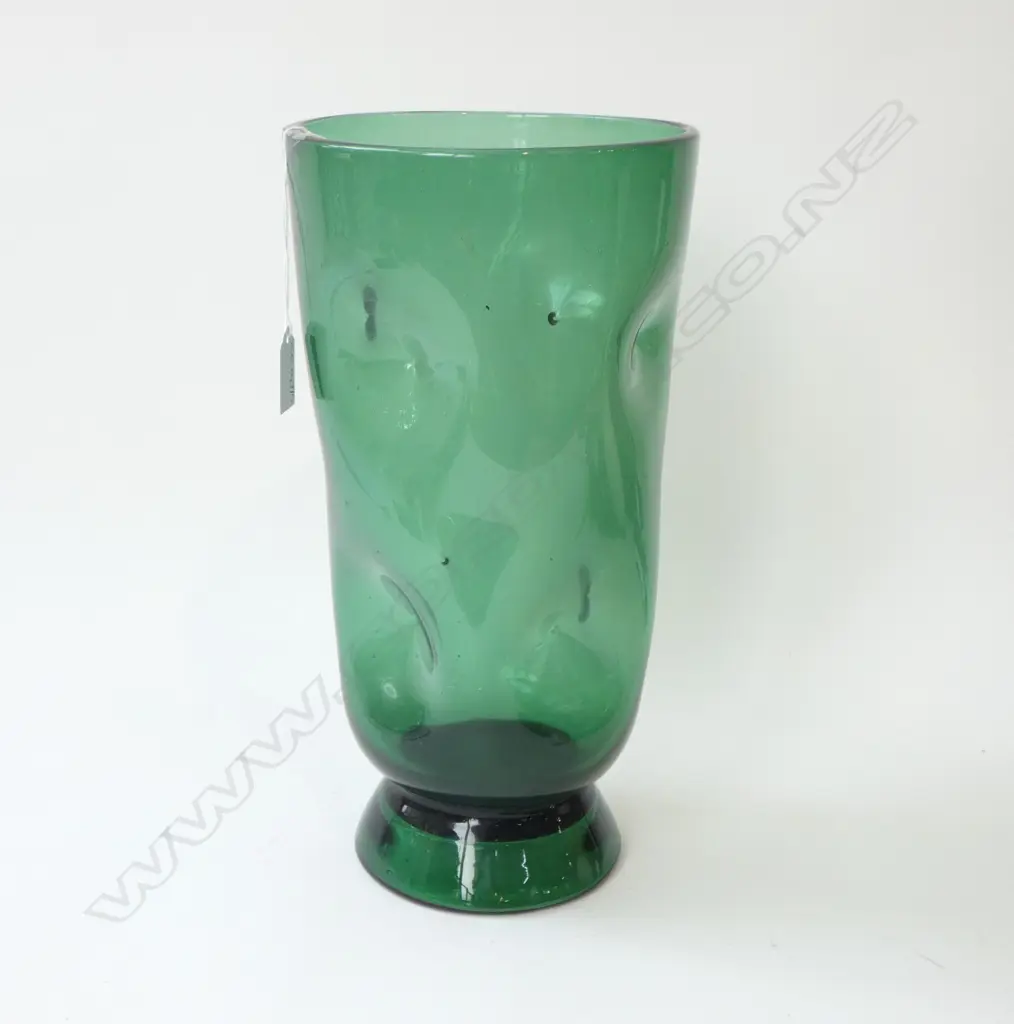 TALL DIMPLED GREEN ART GLASS VASE H.345mm Image 1++