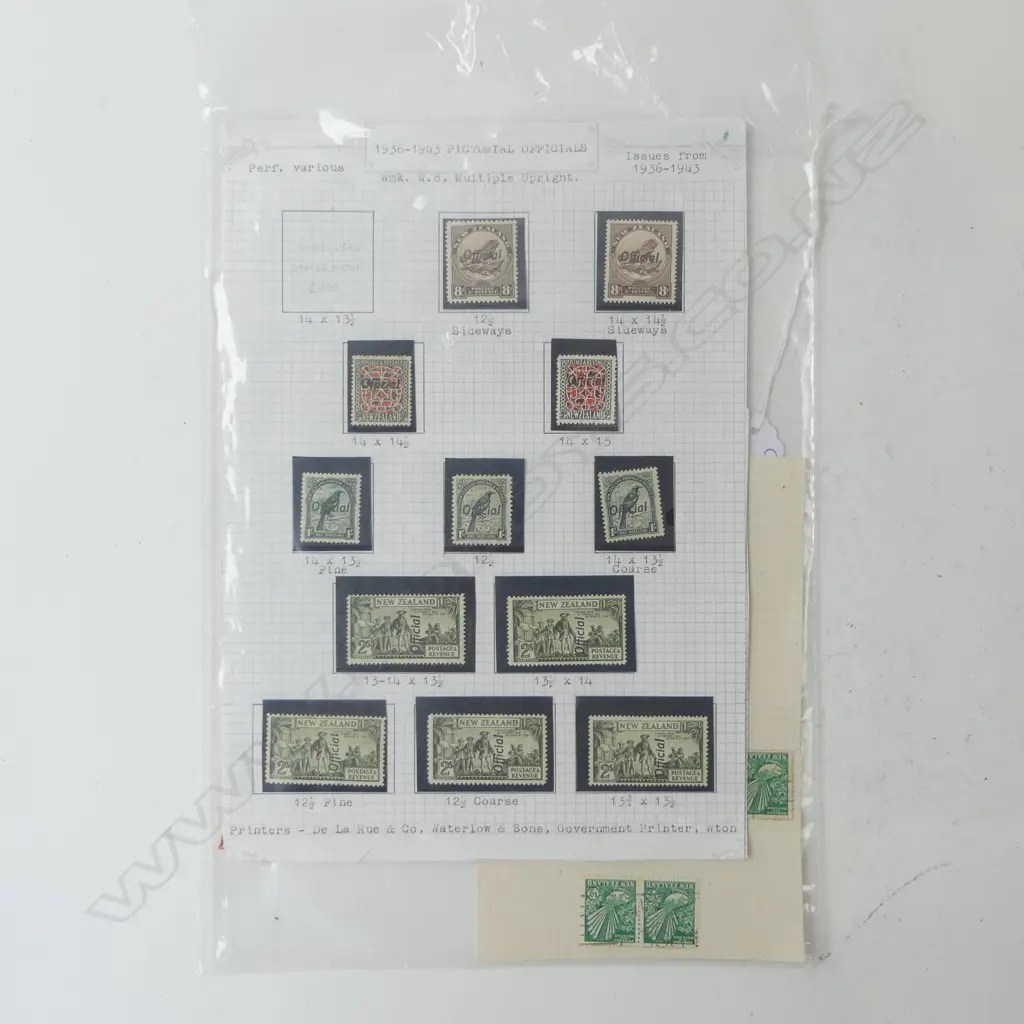 3 PAGES OF 1936-1943 OFFICIAL PICTORIAL NZ STAMPS Image 1++