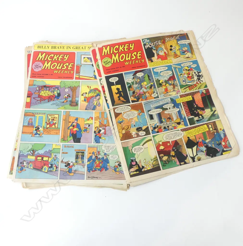 NINE 1950’S MICKEY MOUSE WEEKLY COMICS, L.360MM W.270MM  Image 1++