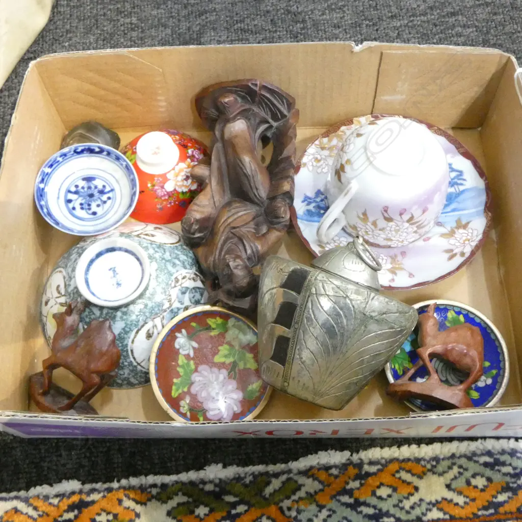 COLLECTION 11 SMALL ORIENTAL ITEMS CHINA WOOD CLOISONE ETC Image 1++