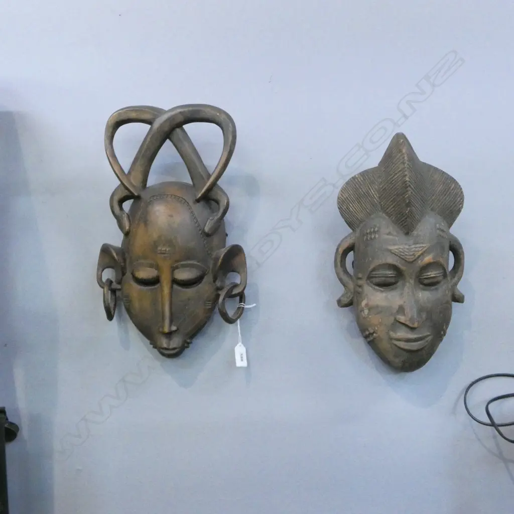   TWO CARVED AFRICAN MASKS Aprox. H380mm Image 1++