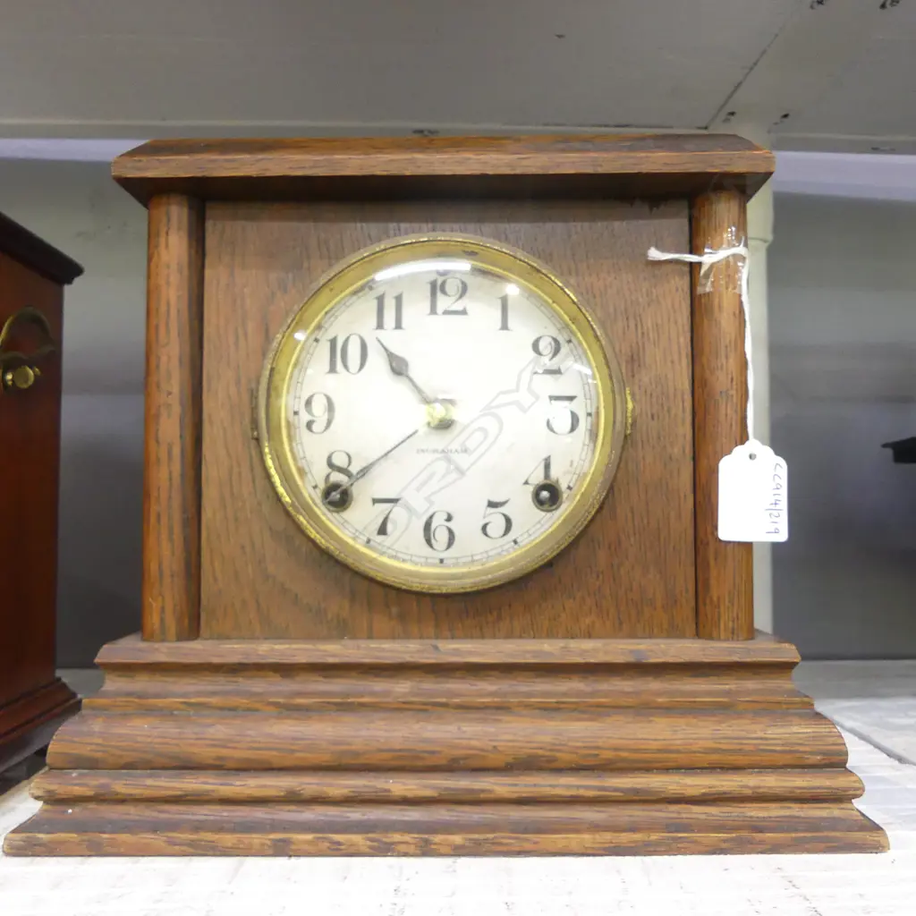 ENGLISH INGRAHAMS VINTAGE OAK MANTLE CLOCK H250MM Image 1++