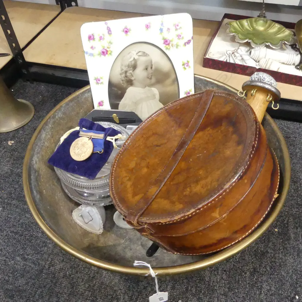BRASS PAN 370mm dia, ZOOM TELESCOPE, CAMERA, LEATHER COLLARS BOX ETC Image 1++