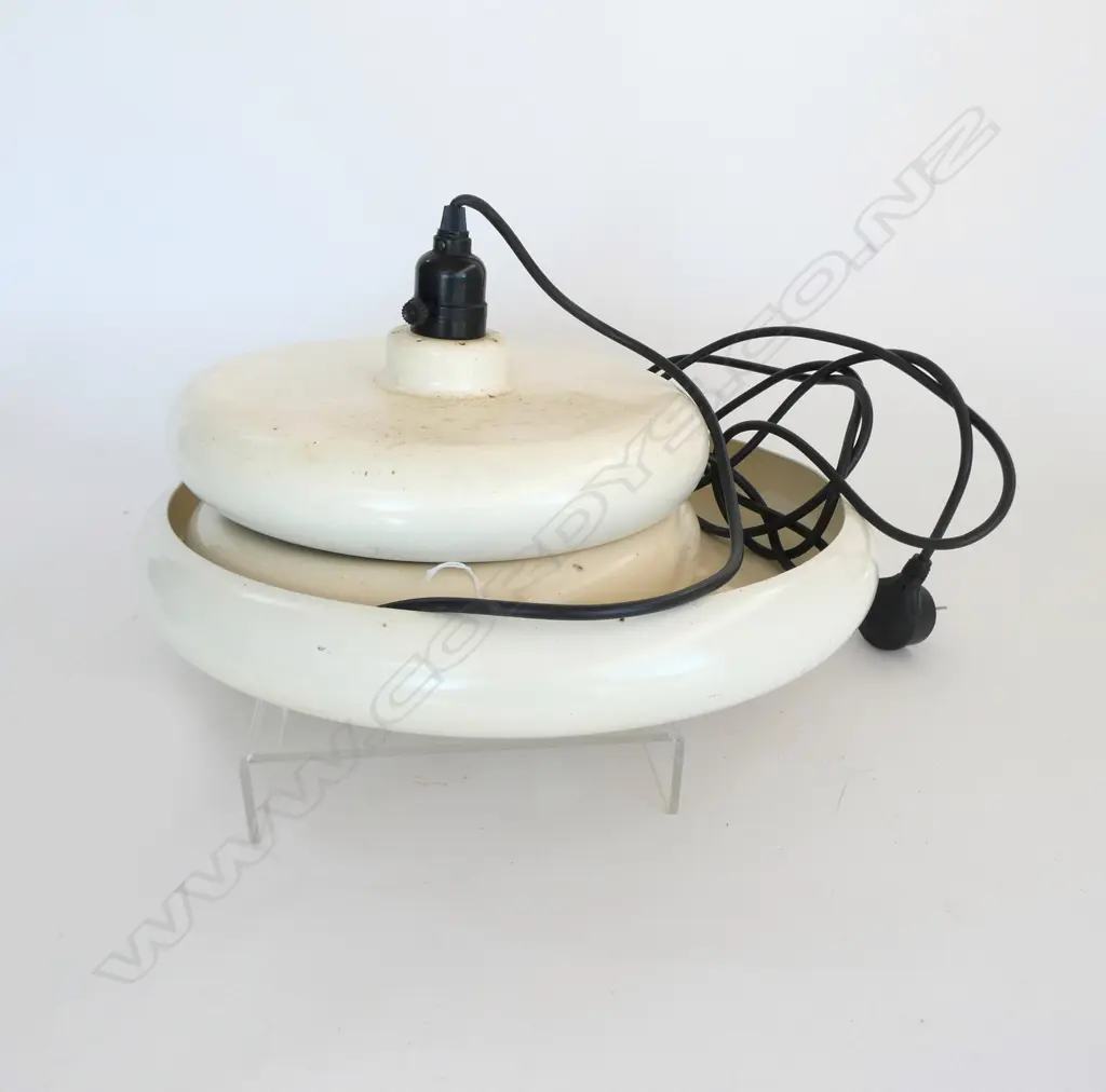 3 VINTAGE SCANDINAVIAN WHITE ENAMEL LIGHT FITTINGS 405mm dia Image 1++