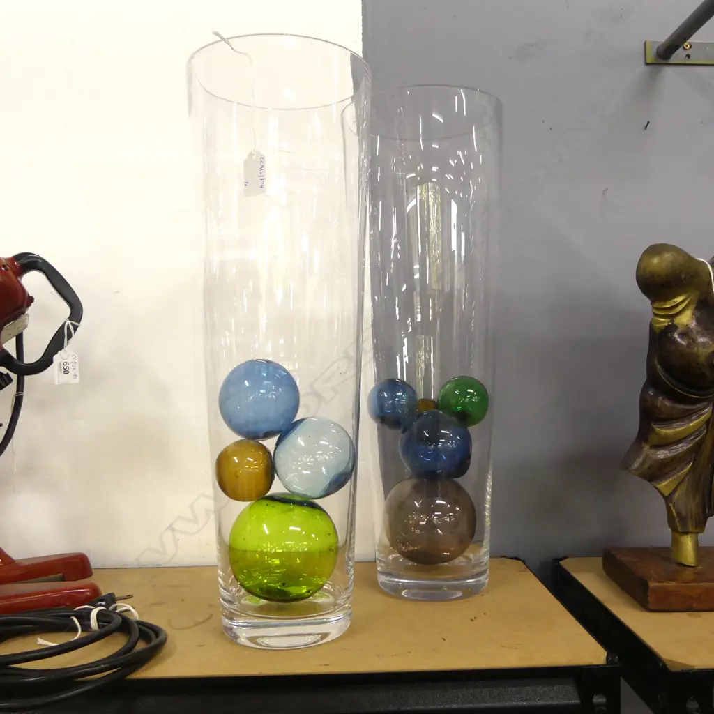 PR TALL COUNTRY ROAD POLISH GLASS VASES H500MM & 9 COLOURED GLASS BALLS Image 1++