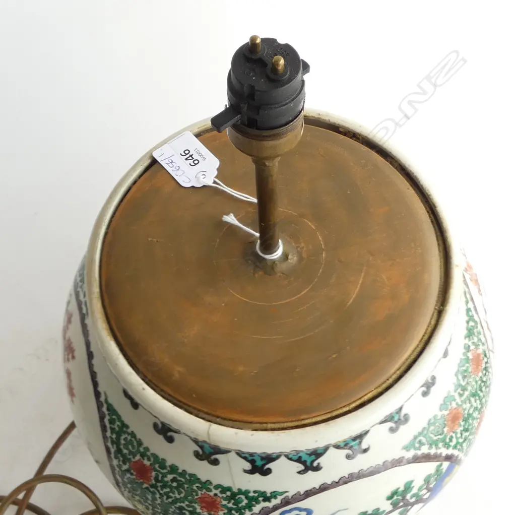 CHINESE HAND PAINTED  TABLE LAMP, BASE ONLY, REPAIRS H.390mm Image 1++