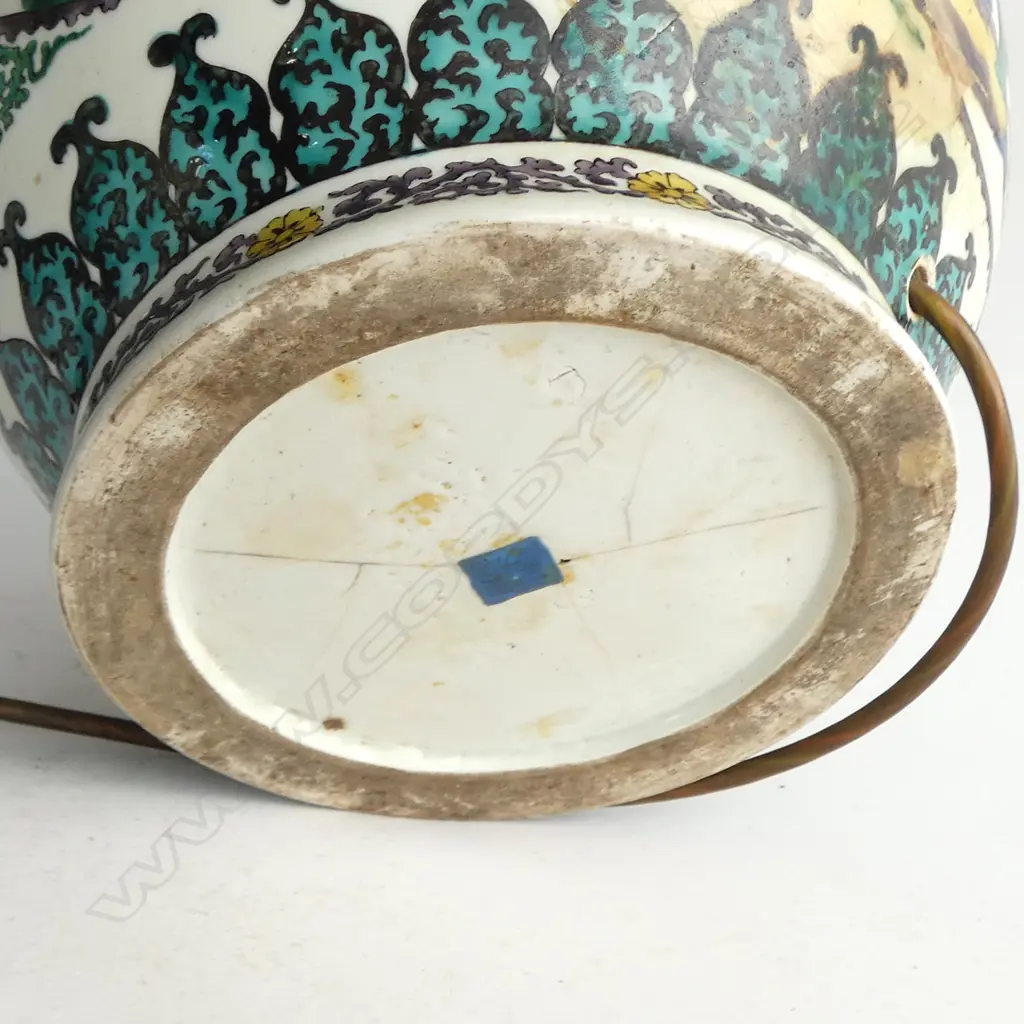 CHINESE HAND PAINTED  TABLE LAMP, BASE ONLY, REPAIRS H.390mm Image 1++