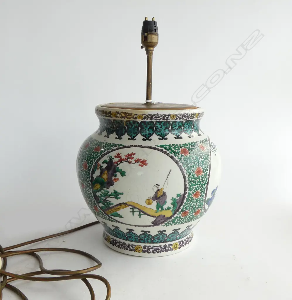 CHINESE HAND PAINTED  TABLE LAMP, BASE ONLY, REPAIRS H.390mm Image 1++