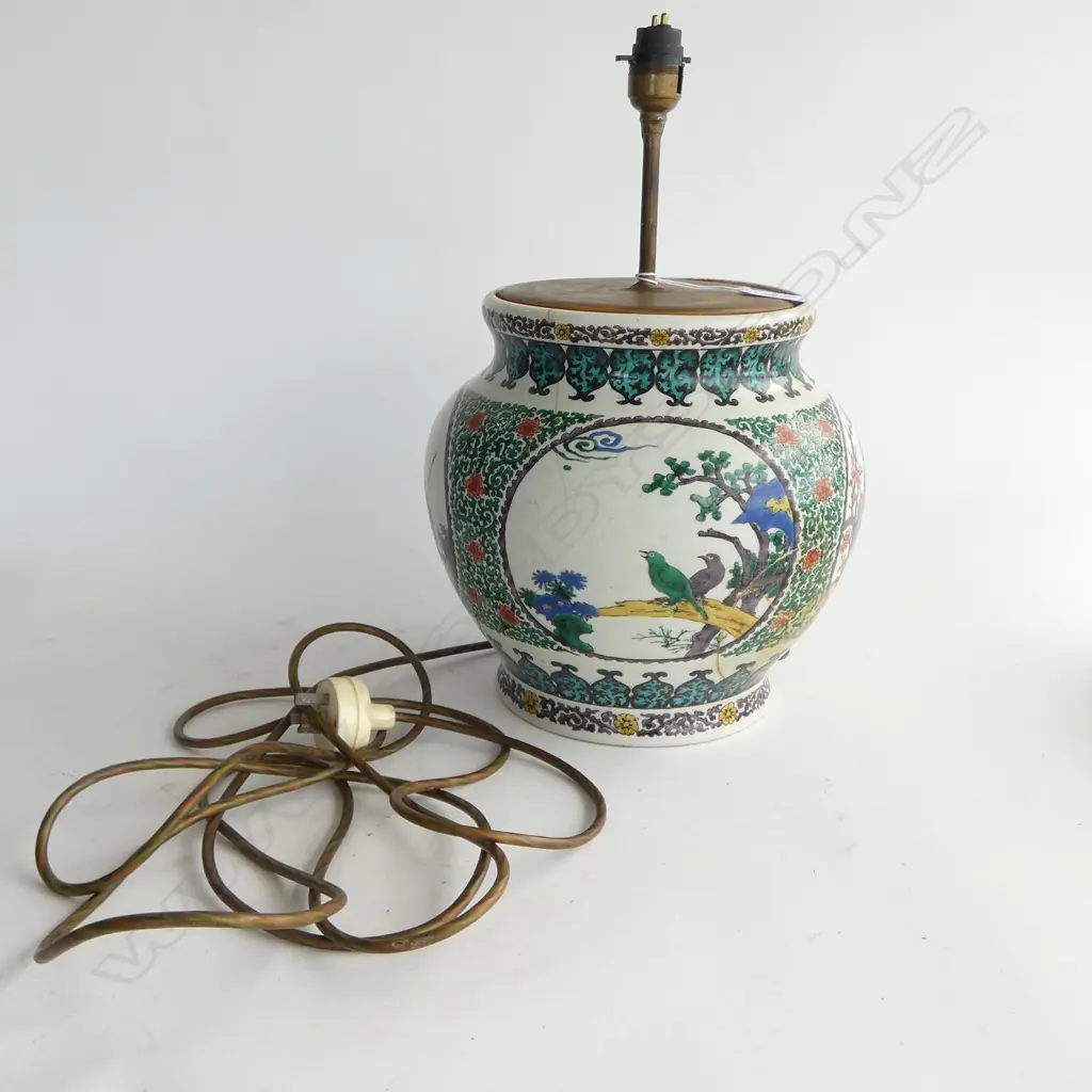 CHINESE HAND PAINTED  TABLE LAMP, BASE ONLY, REPAIRS H.390mm Image 1++