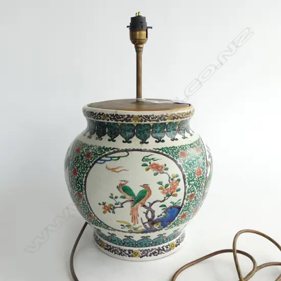 CHINESE HAND PAINTED  TABLE LAMP, BASE ONLY, REPAIRS H.390mm