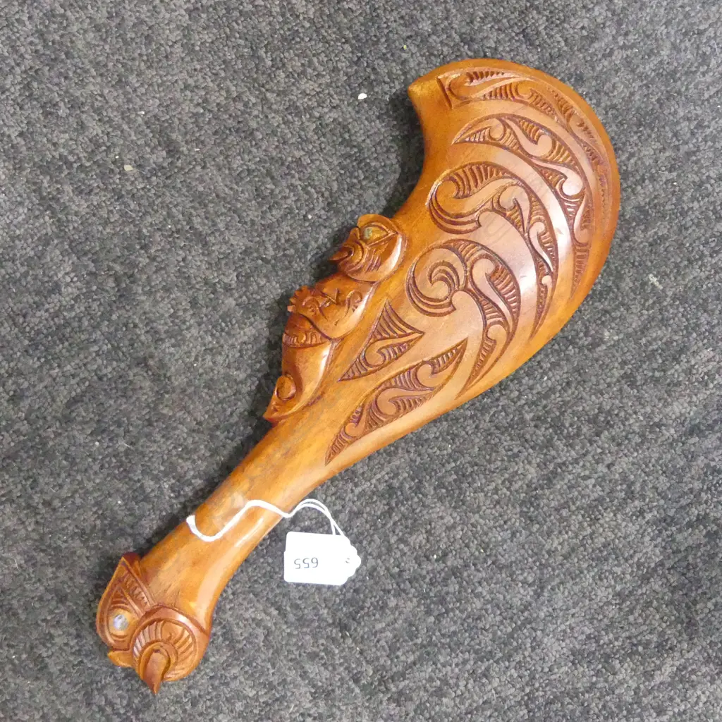 CARVED WOODEN MAORI CLUB L.350mm Image 1++