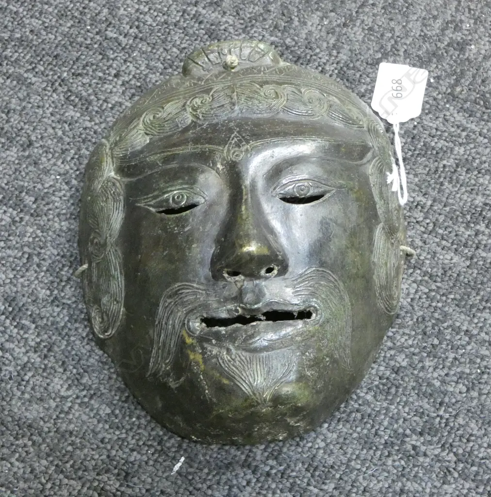 ANTIQUE BRONZE ORIENTAL FACE MASK L190MM Image 1++
