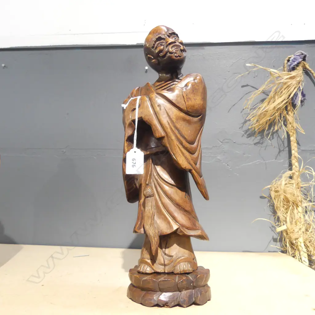 ANTIQUE CARVED ORIENTAL WOOD FIGURE H410MM Image 1++