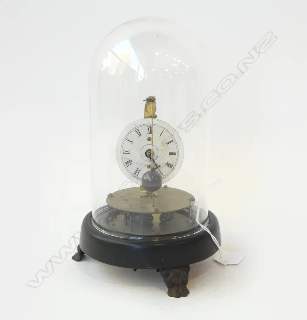 ANTIQUE GLASS DOME ROTARY PENDULUM CLOCK; Pat. 1855-56, H.230mm Image 1++