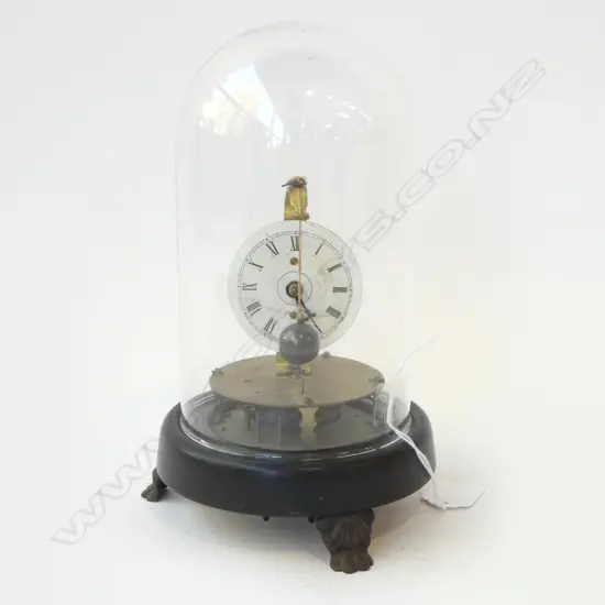 ANTIQUE GLASS DOME ROTARY PENDULUM CLOCK; Pat. 1855-56, H.230mm