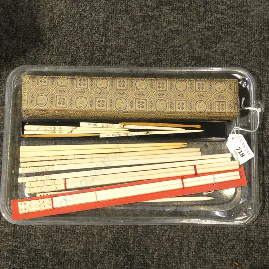 TRAY OF 9 SETS CHINESE IVORY CHOPSTICKS