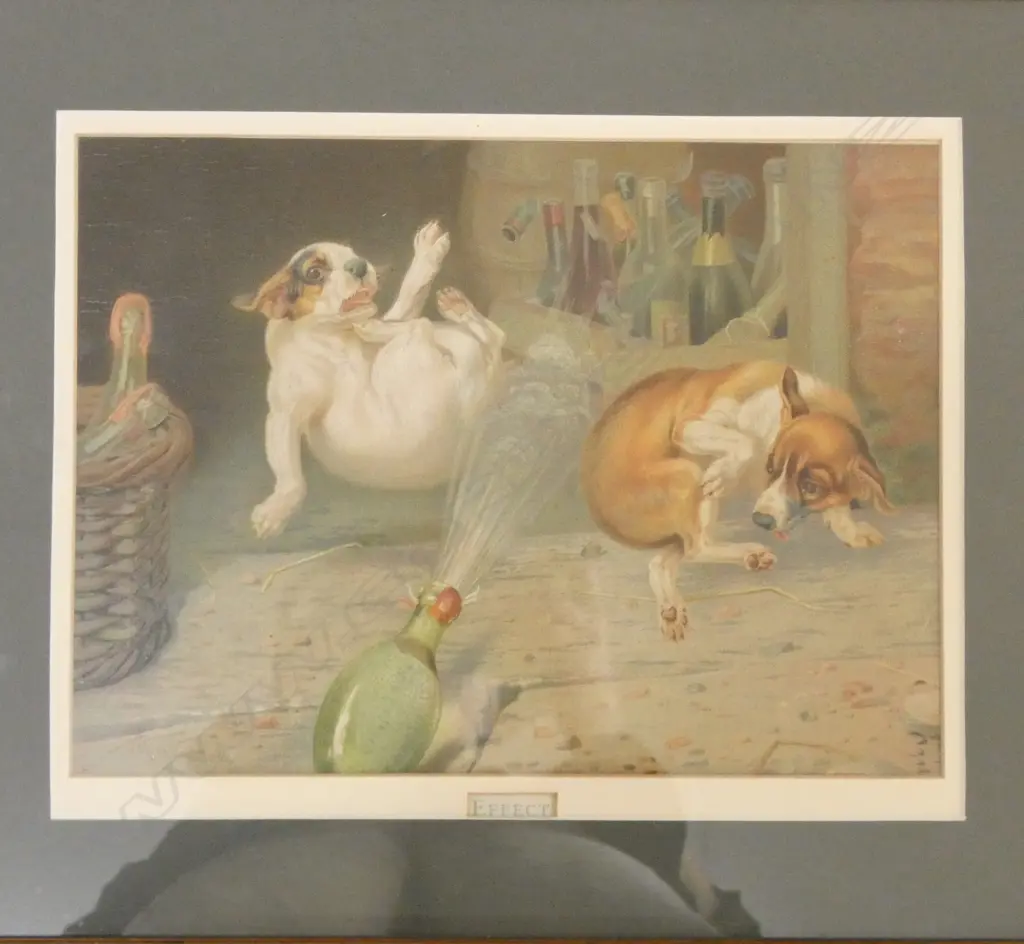 PAIR VICTORIAN TORPEDO BOTTLE AND DOG PRINTS Image 1++