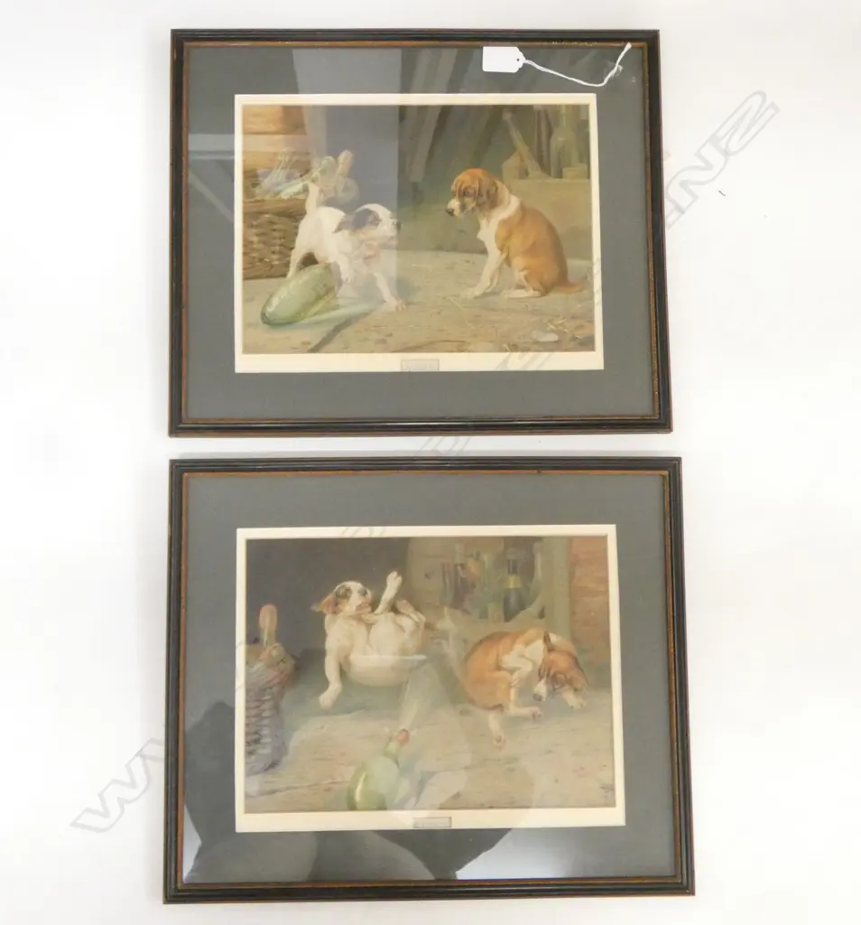 PAIR VICTORIAN TORPEDO BOTTLE AND DOG PRINTS Image 1++