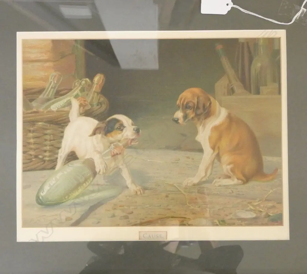 PAIR VICTORIAN TORPEDO BOTTLE AND DOG PRINTS Image 1++