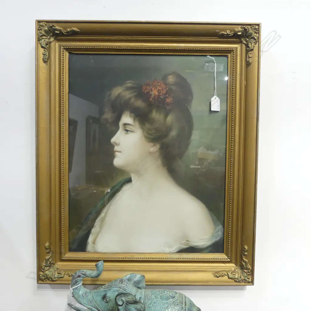 VICTORIAN CHROMOLITHOGRAPH PORTRAIT OF A WOMAN 495x390mm Image 1++