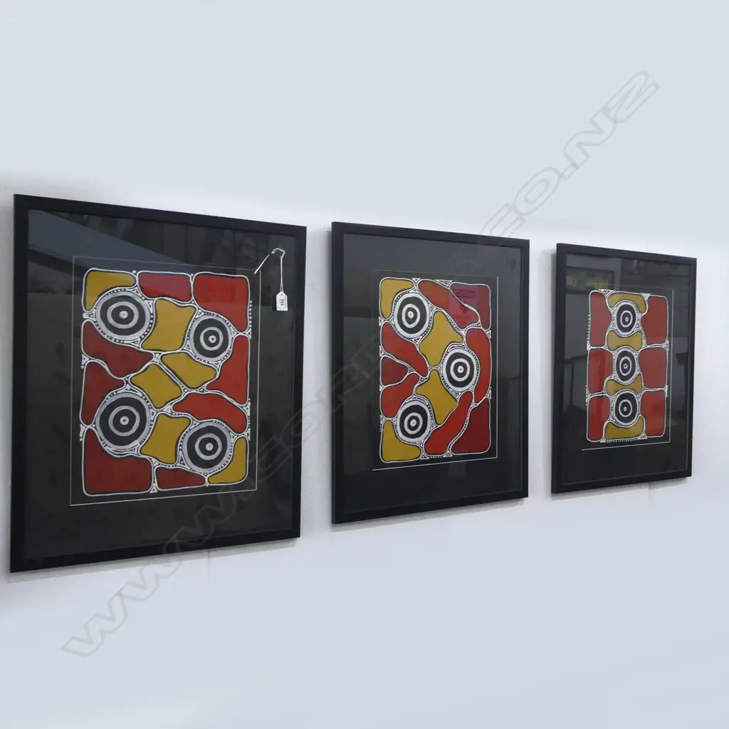 3 FRAMED ABORIGINAL ARTWORKS BY MARNIE NAPURULLA H420 L330MM Image 1++