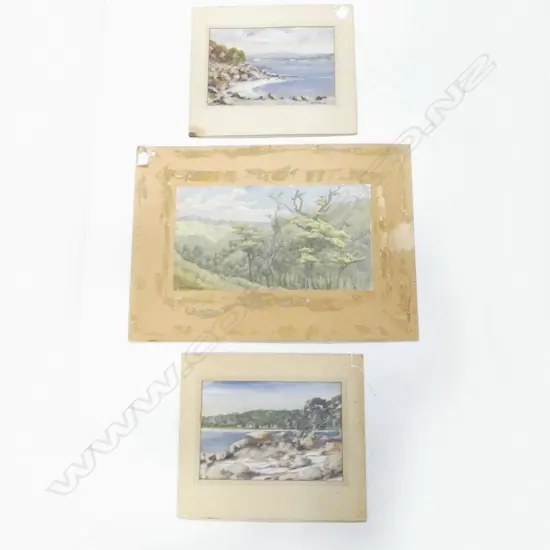 3 UNFRAMED N.Z. WATERCOLOURS 250x470mm