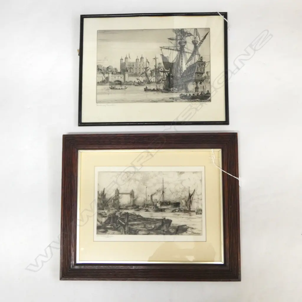 TWO VINTAGE ETCHINGS; F W SEDGWICK 'TOWER of LONDON' H.200x290mm & ARTHUR ROUSE 'TOWER BRIDGE' 170 x260mm Image 1++