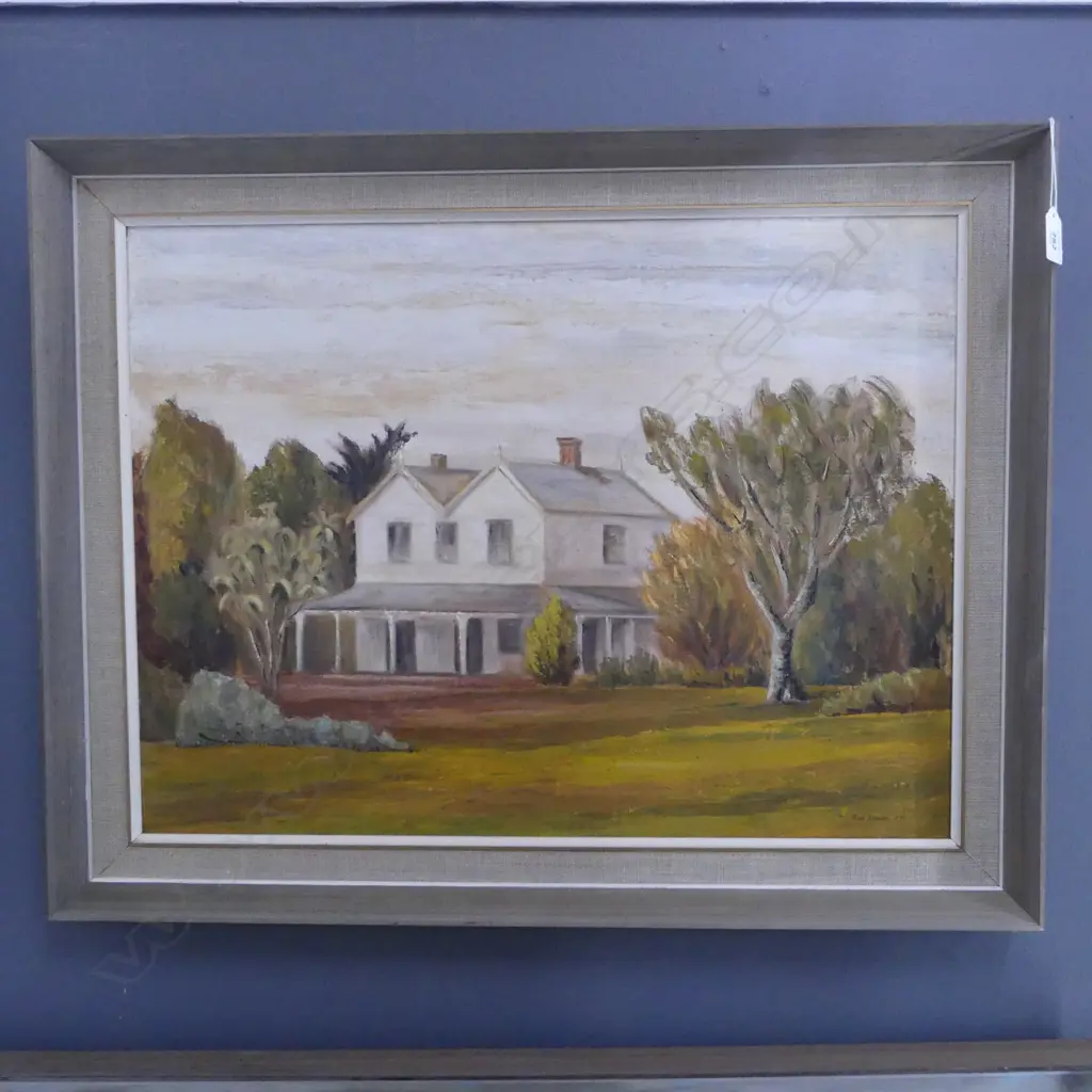 JUNE SHIEFF, HOUSE IN GARDEN, OIL ON BOARD 1973 450x600mm Image 1++