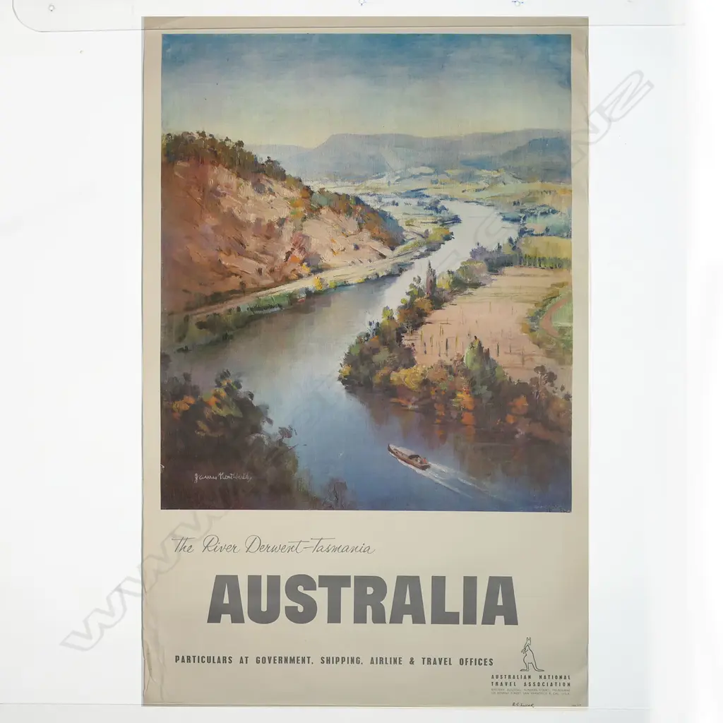 AUSTRALIAN VINTAGE TRAVEL POSTER 'The River Derwent - Tasmania Australia' artwork by James Northfield.  Image 1++