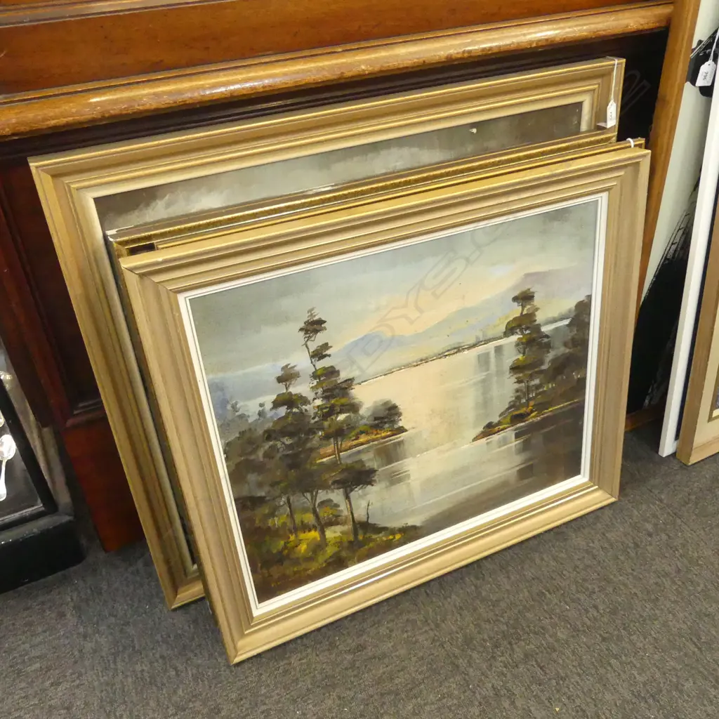 4 FLORENCE LUXFORD OIL LANDSCAPES; TRANQUIL WAIKATO, AUTUMN RIVER, HATEPE LAKE TAUPO, PAREMATA WATERS 600x700mm Image 1++