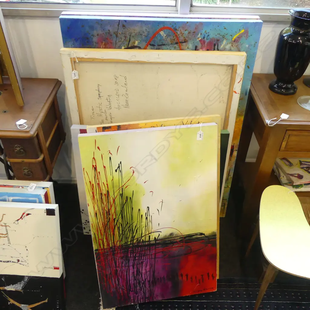 10 WORKS BY D'ANGELO VALENTIN (ROMANIAN), MIXED MEDIA ON CANVAS, LARGEST 1030x630mm Image 1++