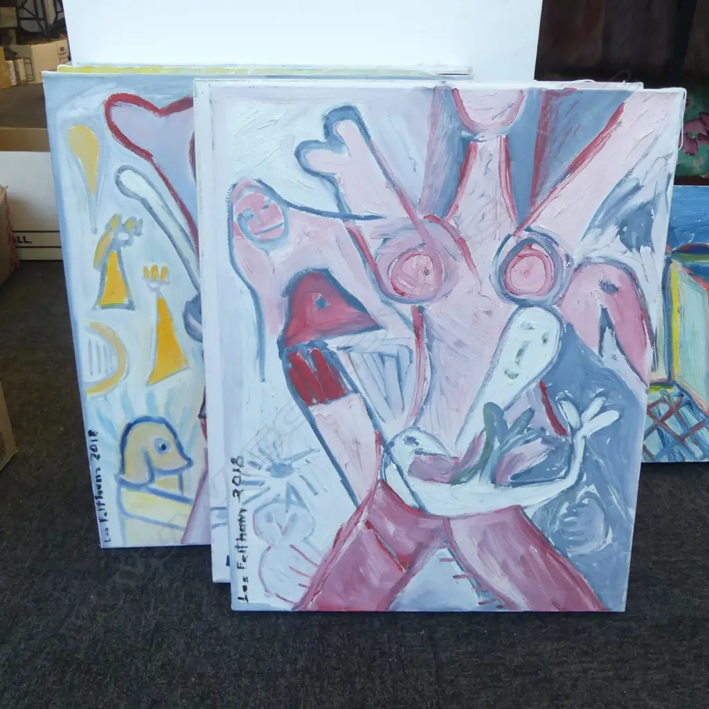 LEE FELTHAM, NUDES, ACRYLIC ON CANVAS x 5, SIGNED 2018, 400 X 500 MM, provenance below Image 1++
